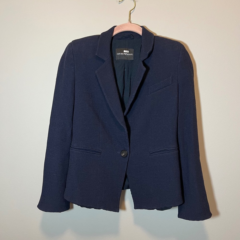Emporio Armani Navy Blue Waffle Knit Wool Blend Blazer Jacket Women's 40